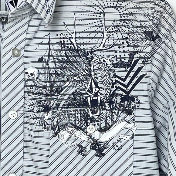 Volcom Men's Gray Graphic Long Sleeve Y2K Shirt - Size Large Button Up - Picture 8 of 8